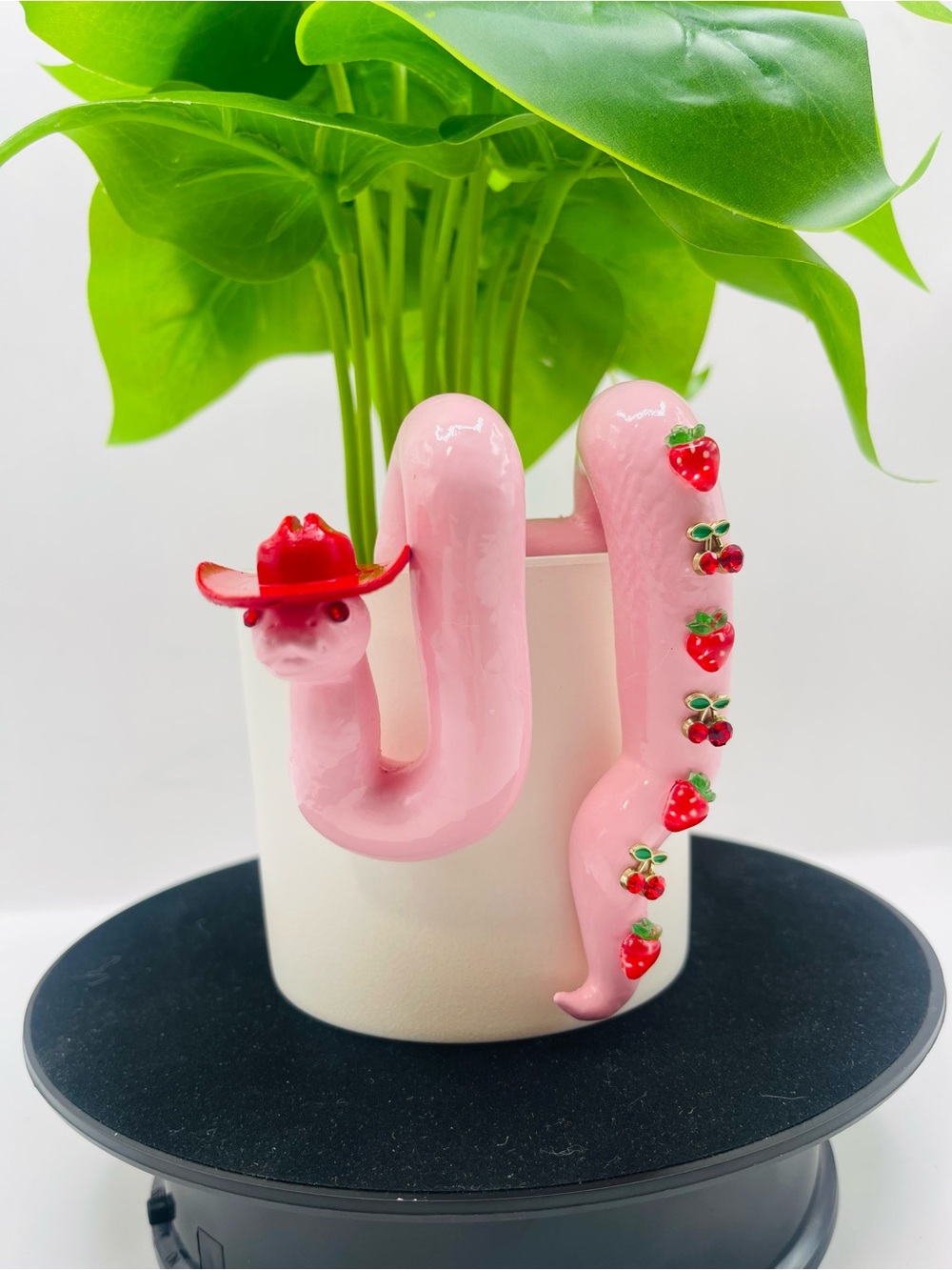Miss Strawberry Spurs - Pink Cowgirl Hanging Plant Snake - Pot Hugger Decor